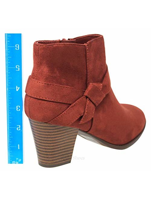 MVE Shoes Womens Stylish Comfortable Low Block Heel Side Zipper Ankle Boot