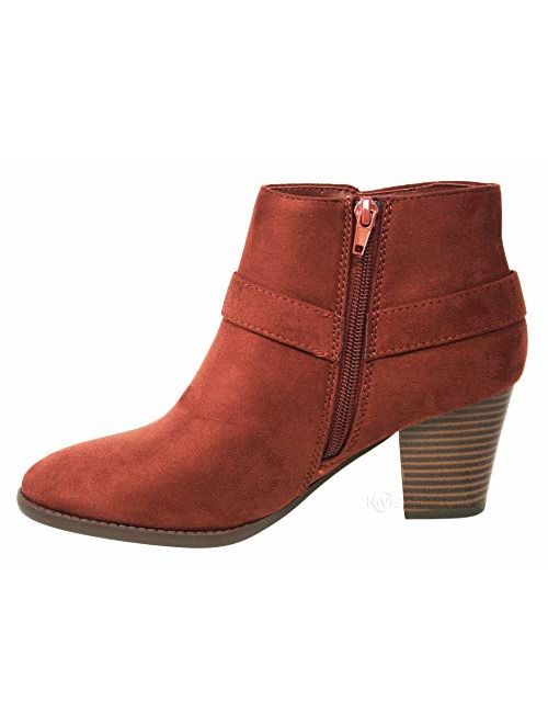 MVE Shoes Womens Stylish Comfortable Low Block Heel Side Zipper Ankle Boot