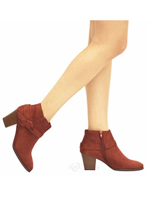 MVE Shoes Womens Stylish Comfortable Low Block Heel Side Zipper Ankle Boot