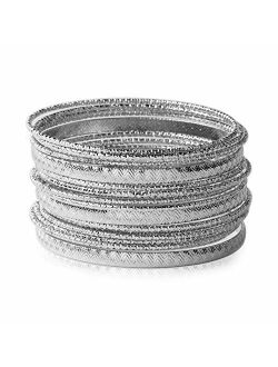 Ensoul Multiple Textured Metal Bracelets & Bangles Set for Women 18Pcs/Set
