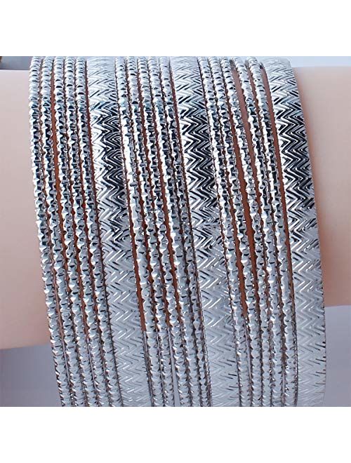 Ensoul Multiple Textured Metal Bracelets & Bangles Set for Women 18Pcs/Set