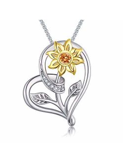 Klurent Sunflower Love Heart Pendant Necklace Jewelry You are My Sunshine Adjustable 18-20 Inches Blessings for Women Daughter Wife Mother on Birthday Anniversary