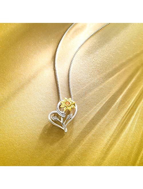 Klurent Sunflower Love Heart Pendant Necklace Jewelry You are My Sunshine Adjustable 18-20 Inches Blessings for Women Daughter Wife Mother on Birthday Anniversary