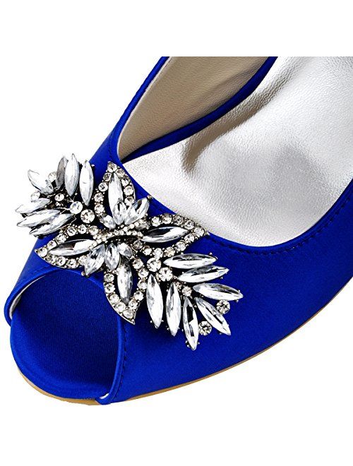 ElegantPark Women Peep Toe Pumps Leaf Rhinestones Comfort Heel Satin Wedding Bridal Dress Shoes