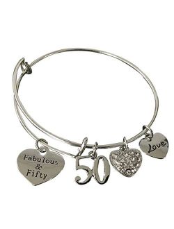 Infinity Collection 50th Birthday Gifts for Women, 50th Birthday Expandable Charm Bracelet, Adjustable Bangle, Perfect 50th Birthday Gift Ideas