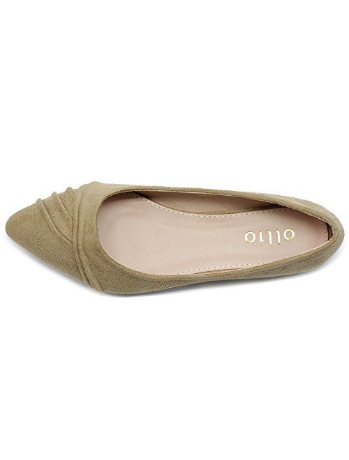 Ollio Women's Shoe Ballet Dress Faux Suede Pleated Pointed Toe Flat
