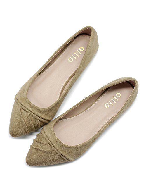 Ollio Women's Shoe Ballet Dress Faux Suede Pleated Pointed Toe Flat