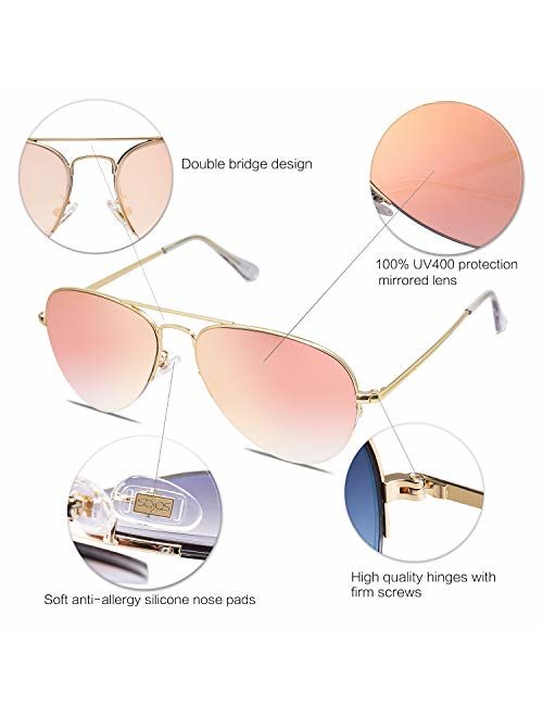 SOJOS Men's Women's Aviator Sunglasses, Classic Half Rim Metal, INSPIRATION SJ1106