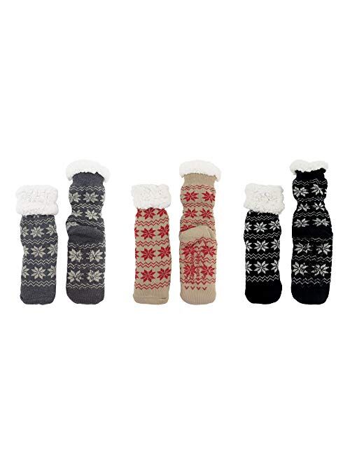 BambooMN Extra Thick Soft Cozy Fuzzy Thermal Cabin Plush Fleece-lined Fur Cuff Knitted Crew Socks