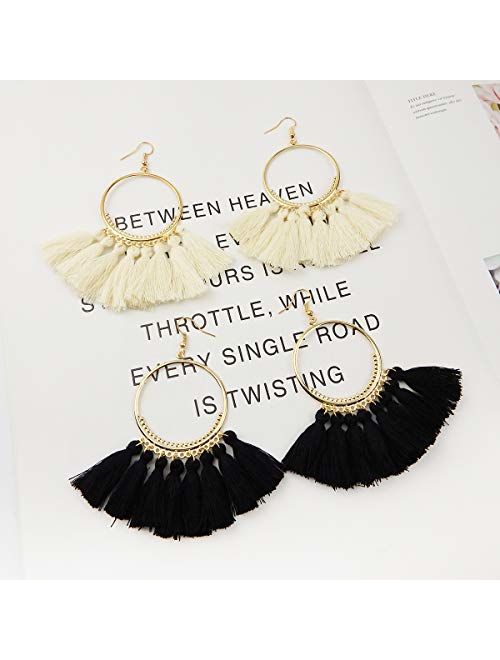 11 Pairs Tassel Earrings for Women Colorful Long Layered Thread Ball Dangle Earrings Yellow Red Fashion Jewelry Valentine Birthday Gifts Christmas