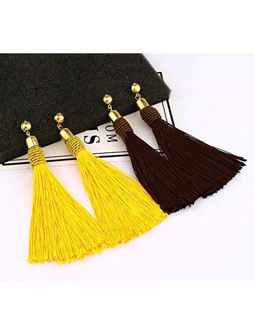 11 Pairs Tassel Earrings for Women Colorful Long Layered Thread Ball Dangle Earrings Yellow Red Fashion Jewelry Valentine Birthday Gifts Christmas
