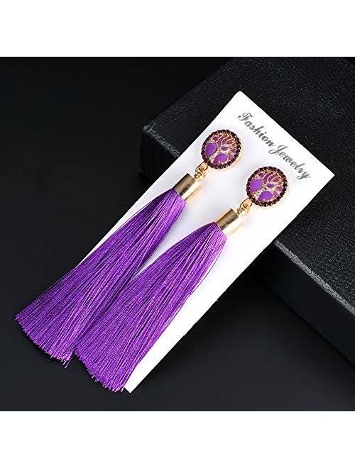 11 Pairs Tassel Earrings for Women Colorful Long Layered Thread Ball Dangle Earrings Yellow Red Fashion Jewelry Valentine Birthday Gifts Christmas