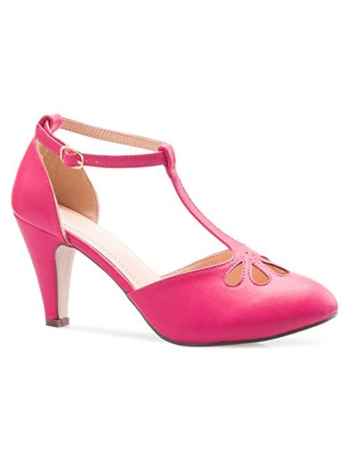 Unique Round Toe Design with an Adjustable T Strap Olivia K Women's Low Heels Mary Jane Pumps Adorable Vintage Shoes 