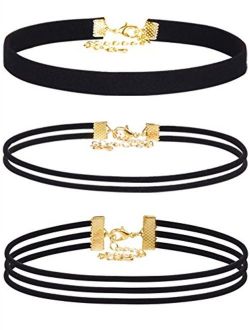 Mudder Velvet Chokers Necklaces Set Classic Chokers for Women and Girls (Black, 3 Pieces)