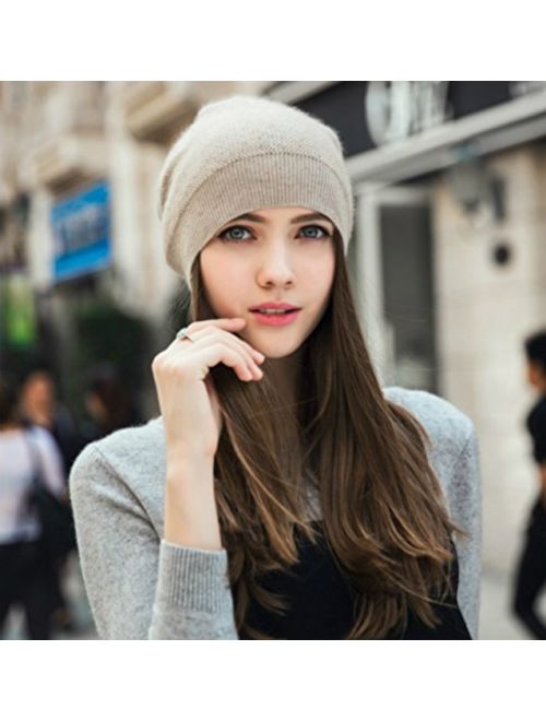 WaySoft 100% Cashmere Beanie for Women in a Gift Box, Oversized Women Beanie Hat