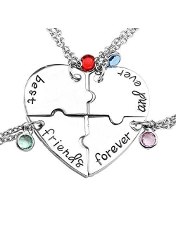 Top Plaza Silver Tone Alloy Rhinestone Best Friends Forever and Ever BFF Necklace Engraved Puzzle Friendship Pendant Necklaces Set(Set of 3)