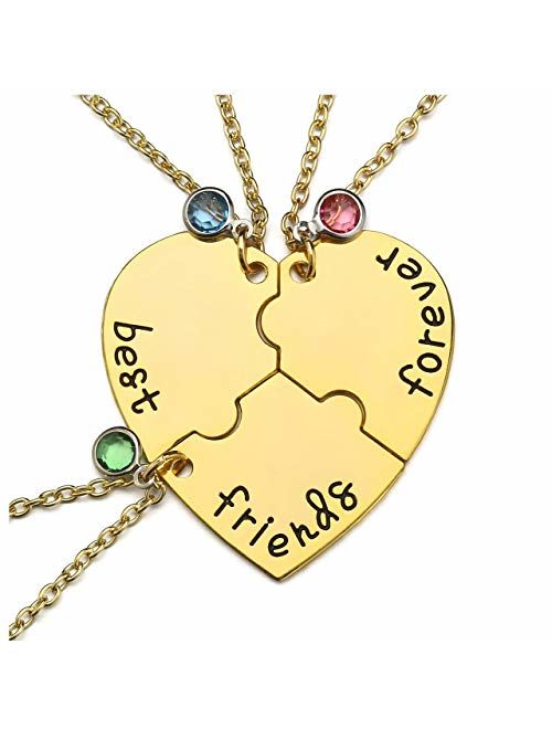 Top Plaza Silver Tone Alloy Rhinestone Best Friends Forever and Ever BFF Necklace Engraved Puzzle Friendship Pendant Necklaces Set
