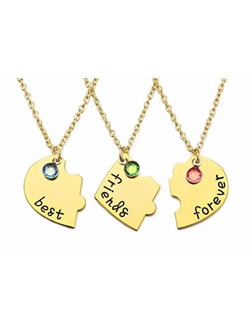Top Plaza Silver Tone Alloy Rhinestone Best Friends Forever and Ever BFF Necklace Engraved Puzzle Friendship Pendant Necklaces Set