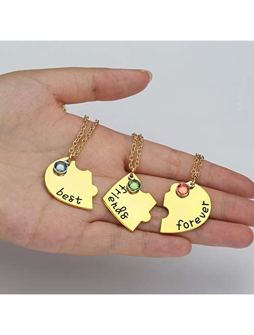 Top Plaza Silver Tone Alloy Rhinestone Best Friends Forever and Ever BFF Necklace Engraved Puzzle Friendship Pendant Necklaces Set(Set of 3)