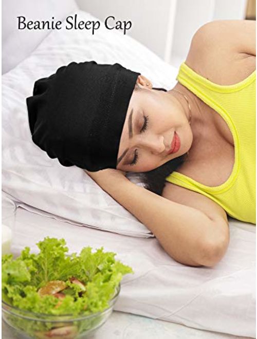 SATINIOR 3 Pieces Satin Lined Sleep Cap Hat Slouchy Beanie Slap Hat for Women