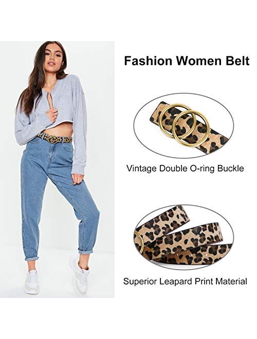 WERFORU Women Leather Jeans Belt for Pants, Ladies Plus Size Waist Belts Double Ring Buckle