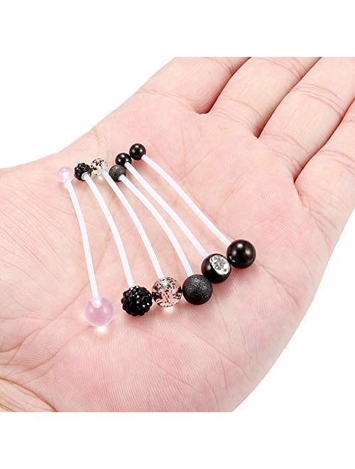 Ruifan 6PCS Mix Style Pregnancy Sport Maternity Flexible Bioplast Belly Navel Button Ring Retainer 14G 1 1/2Inch (38mm)