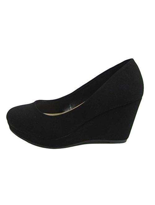 City Classified Womens Mark Thomas Mary Jane Strap Comfortable Office Dress Platform Wedge Heel MVE Shoes,