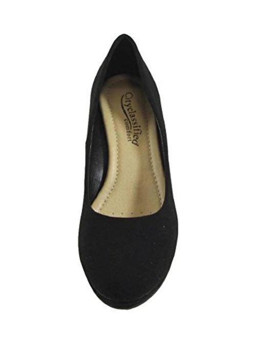 City Classified Womens Mark Thomas Mary Jane Strap Comfortable Office Dress Platform Wedge Heel MVE Shoes,