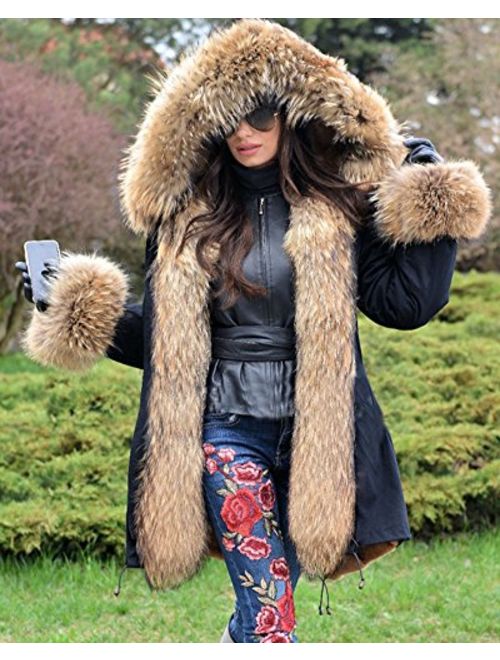 Roiii Plus Size Women Warm Fleece Vintage Winter Coat Hood Jacket Parka Outwear