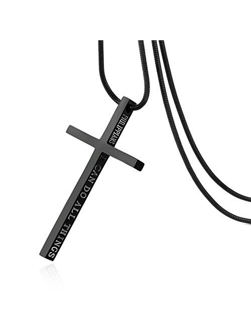 HZMAN Philippians 4:13 Cross Pendant Strength Bible Verse Stainless Steel Necklace