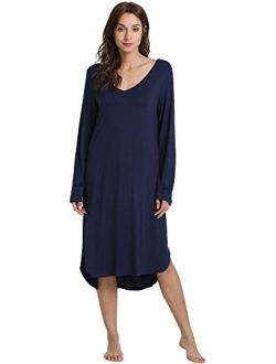 GYS Women's Sleepwear Long Sleeve Nightgown V Neck Sleep Shirt