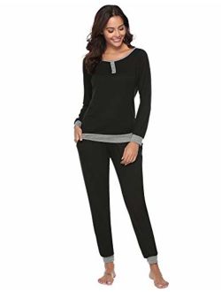 Aibrou Women's Cotton Long Sleeve Pajamas Set Soft Sleepwear Loungewear