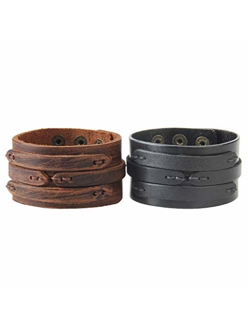 GelConnie Leather Cuff Bracelet Punk Braided Bracelets Rock Leather Wristbands Gothic Adjustable Wrap Bracelet for Men, Women