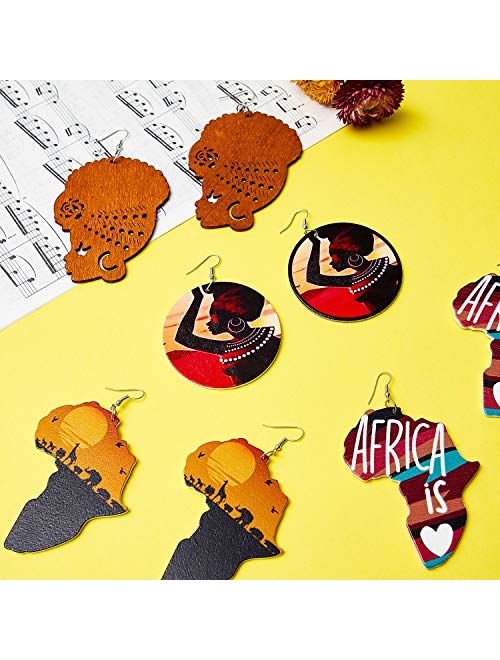 10 Pairs African Map Wooden Earrings Ethnic Style African Round Earrings Multicolor Earrings for Women