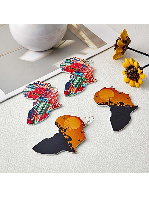 10 Pairs African Map Wooden Earrings Ethnic Style African Round Earrings Multicolor Earrings for Women
