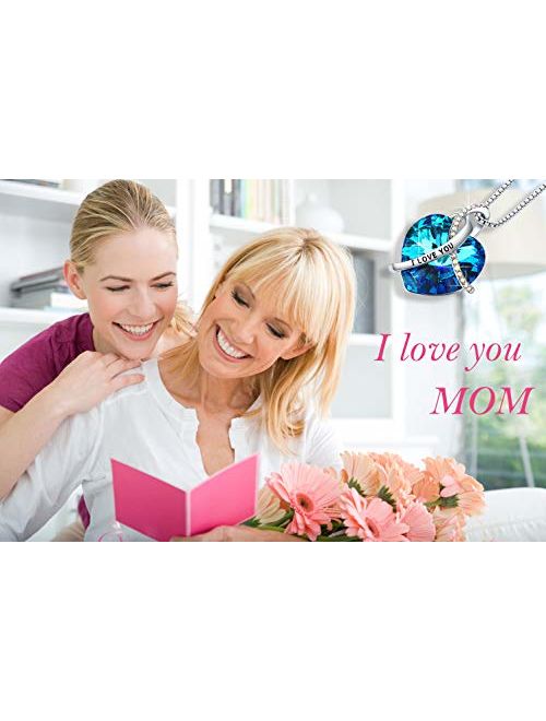 EleShow I Love You with All My Heart Pendant Necklaces Jewelry for Women, Made with Swarovski Crystal