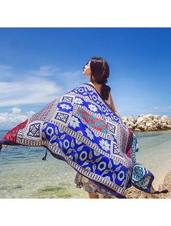 SUNBABY Women Boho Shawl Beach Towels Rectangle Polyester Scarf Travel Sarong Wrap Swimwear Cover Up Beach Mats