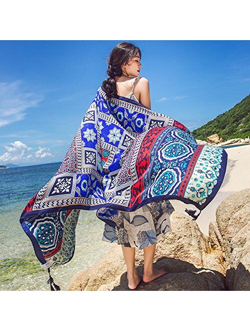 SUNBABY Women Boho Shawl Beach Towels Rectangle Polyester Scarf Travel Sarong Wrap Swimwear Cover Up Beach Mats