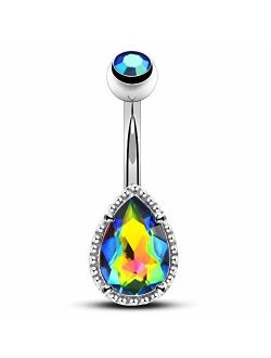 14G Surgical Steer Belly Button Rings Tear Drop CZ Gem Navel Rings Belly Jewelry