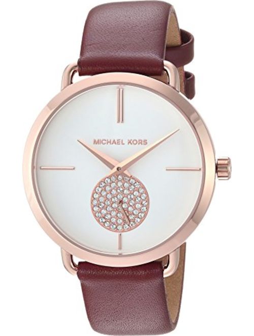 Michael Kors Women's Stainless Steel Quartz Watch with Leather Calfskin Strap
