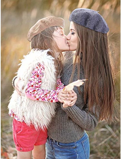 Hestya 3 Pieces Beret Hat French Style Beanie Cap Solid Color Winter Hat for Women and Girls Casual Use