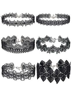 Mudder Choker Necklace Black Choker Lace Choker Gothic Necklace for Women Girls, Black, 6 Pieces