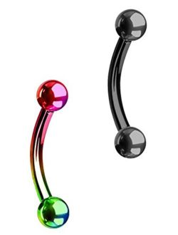 Forbidden Body Jewelry Set of 2 Petite Belly Rings: 14g 5/16 Inch Surgical Steel Curved Barbells, 3mm End Balls (2pcs - Select Colors)