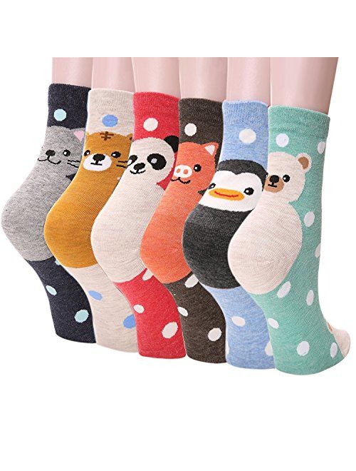 Casual Womens Design Socks - Premium Quality Cotton Blend Cute Animals Art Pattern Universal Size Comfortable