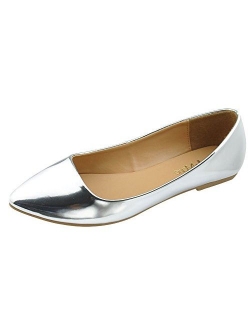 Bella Marie Women's Patent Pointed Toe Classic Ballet Flats