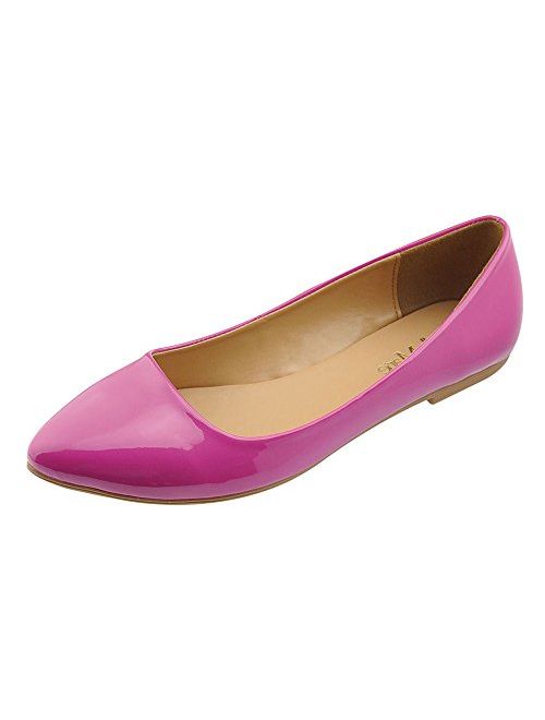 Bella Marie Women's Patent Pointed Toe Classic Ballet Flats