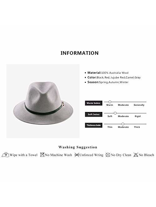 Daesan Womens Fedora Hat 100% Wool Wide Brim Panama Felt Hats Winter Trilby Cap Church Party