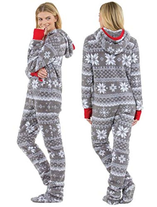 PajamaGram Hoodie-Footie One Piece Pajamas for Women - Fleece Womens Onesie