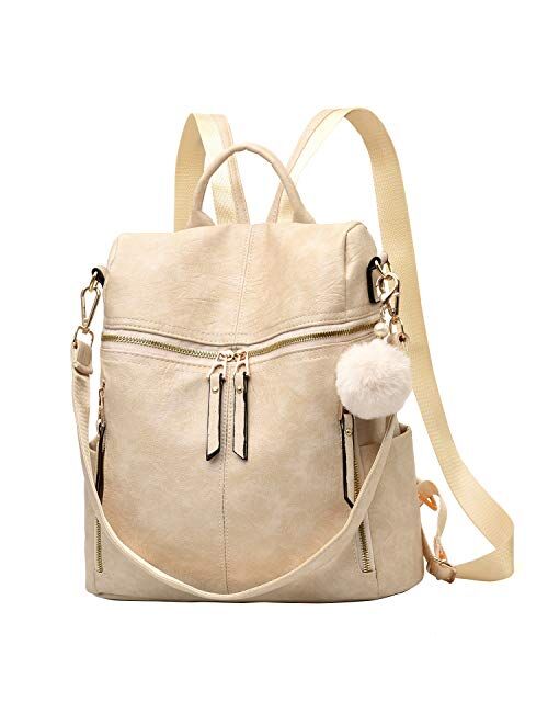 Backpack Purse for Women Multi-pocket Large Capacity Leather Shoulder Bag Multi-purpose Cute Backpack for Girls