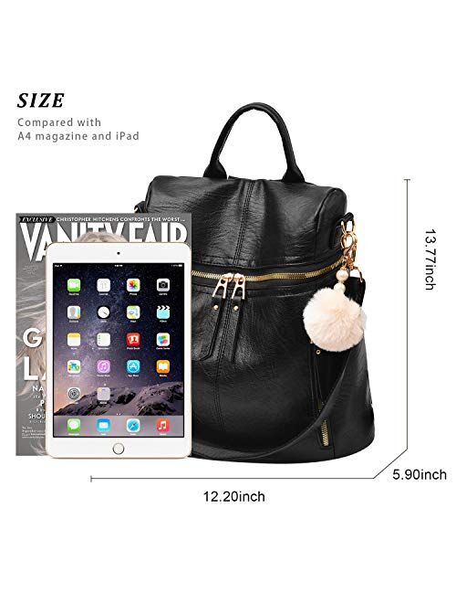 Backpack Purse for Women Multi-pocket Large Capacity Leather Shoulder Bag Multi-purpose Cute Backpack for Girls